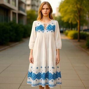 Christy Dawn Embroidered Peasant Maxi Dress – Size M/L – NWT